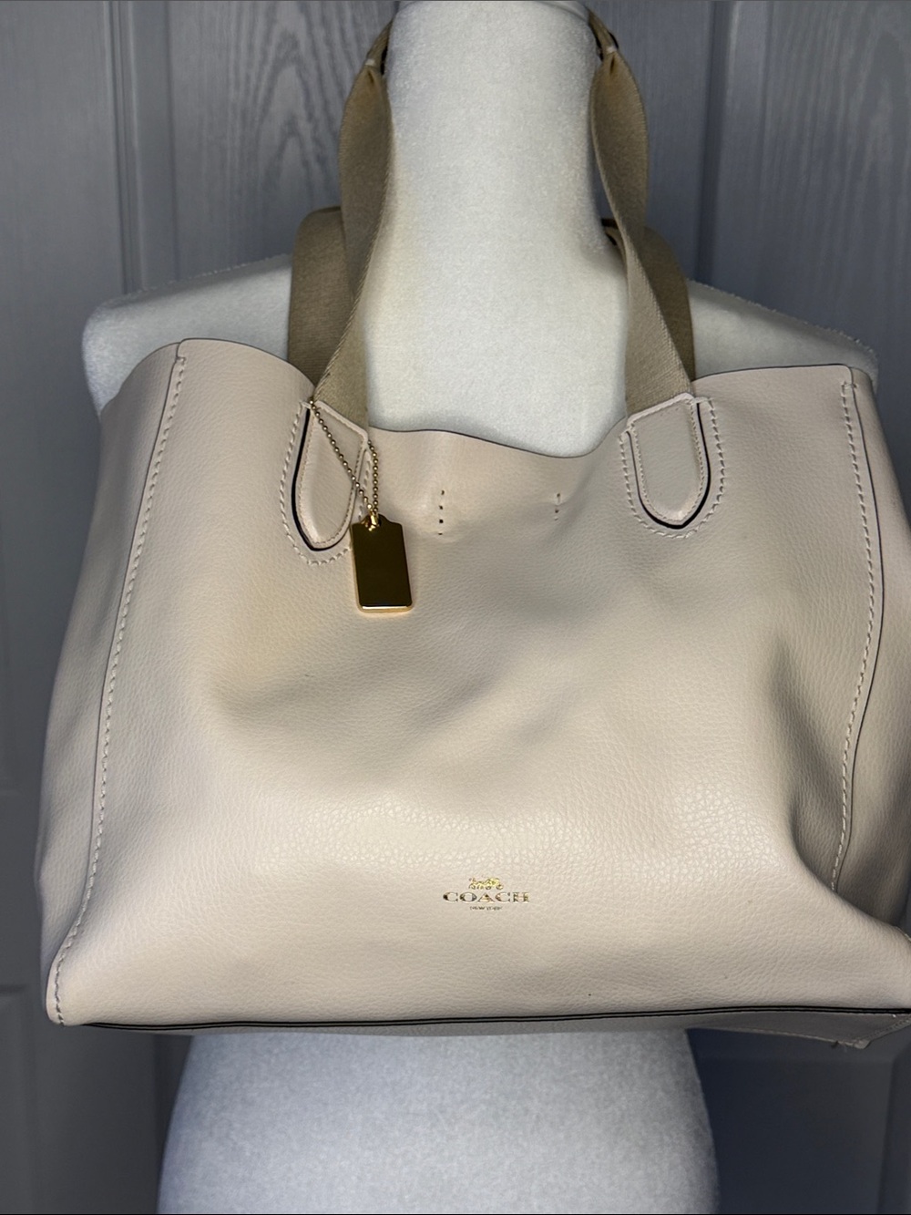 Coach Pebbled Leather Tote in Pale Beige with Gold Hardware